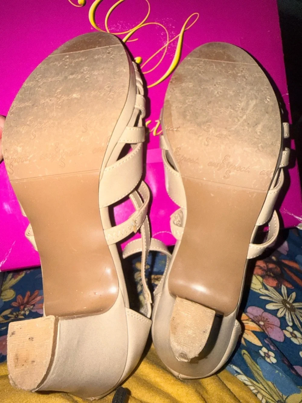 easy street Beige Strappy Mid-Heel Sandals - Picture 8 of 9